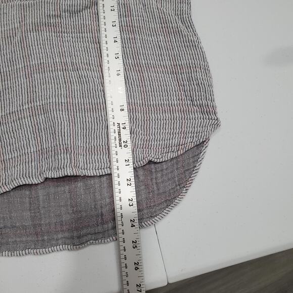 Faherty Shirt Womens XS Gray Red Stripe Short Sleeve Collared Popover Henley - Picture 5 of 8